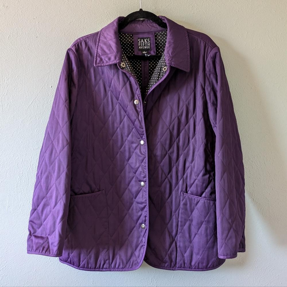 Saks Fifth Avenue Purple Quilted Coat Size L - Picture 1 of 6